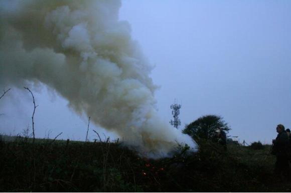 Looking NW at burning of wet vegetation; 10th January 2013