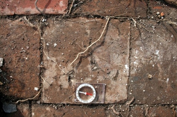 Terracotta tiles in trench 1B, a possible pantry