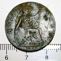 1919 halfpenny from trench 1B