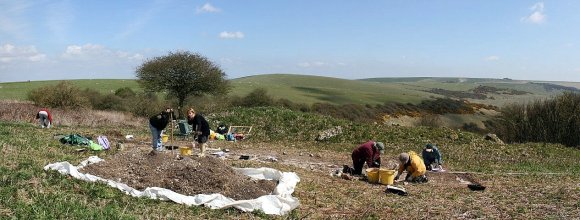 View E across dig site and Castle Hill NNR
