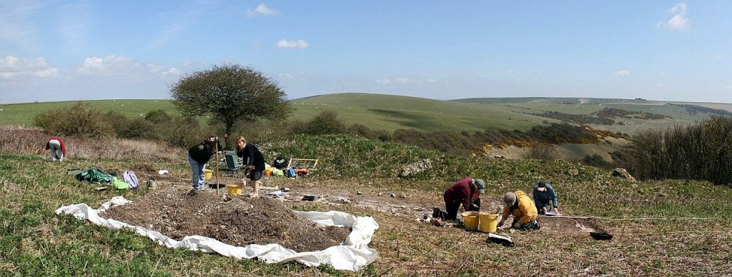 View E across dig site and Castle Hill NNR