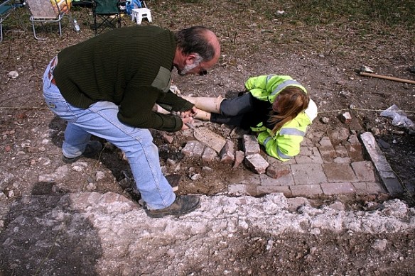 Extending excavation of tiled floor