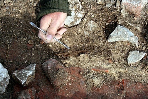 Excavating wood - possibly remains of stairs