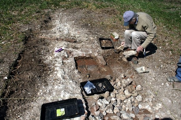 Looking N at excavation of the possible front door; 3rd May 2013.