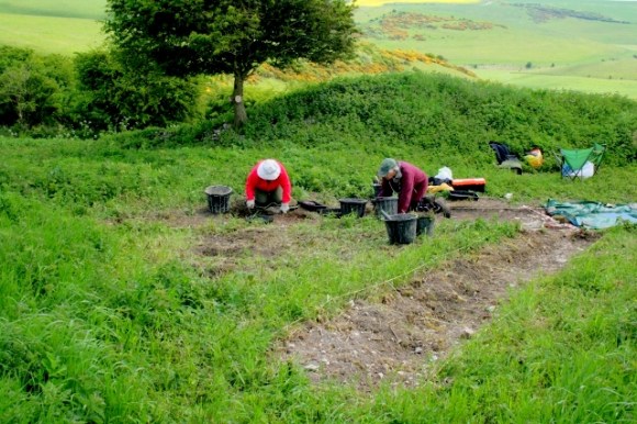 Looking ESE past site of farmyard entrance towards site of garden to N of front of house