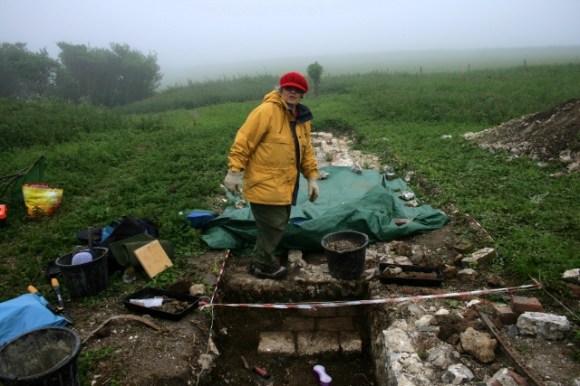 View from site of outside toilet looking S towards house