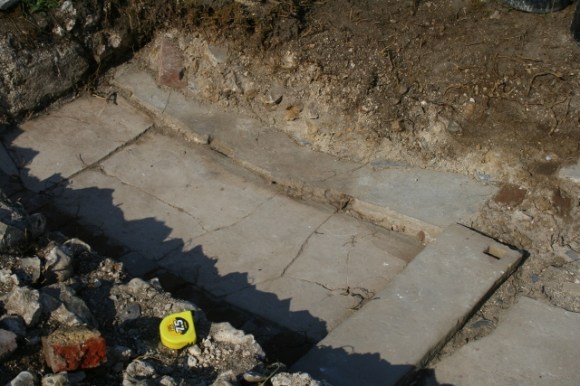 Toilet floor showing mortar slab