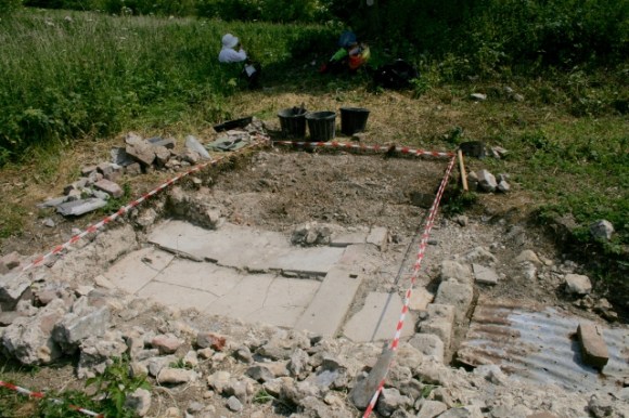 Tea break from digging east of outside toilet