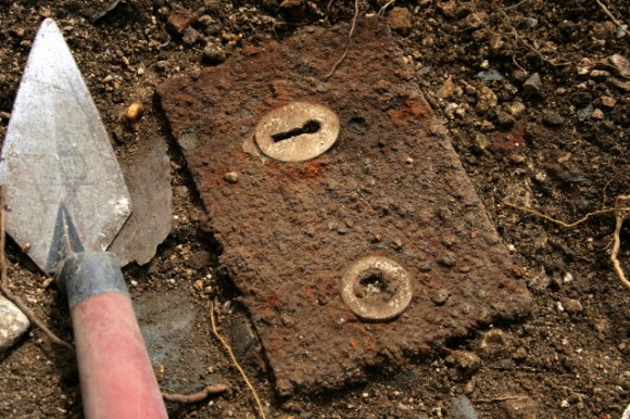 Mortice lock in base of demolition fill over path to front door