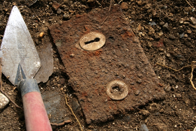Mortice lock in base of demolition fill over path to front door