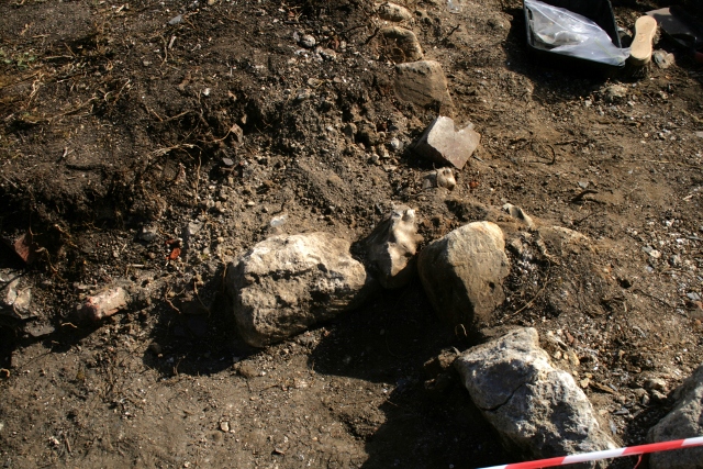 Displaced edging stone