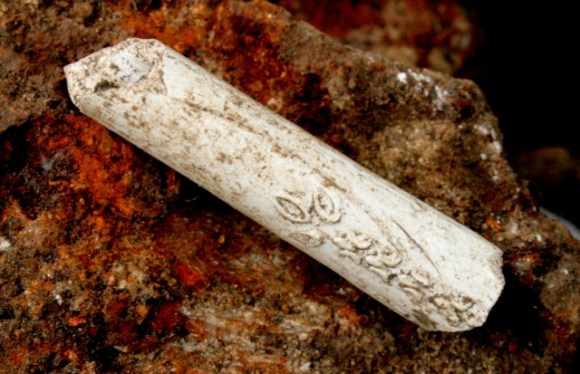 Close up of decorated pipe stem