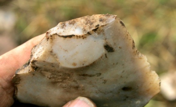 Platform and bulb of percussion of stone age flint scraper