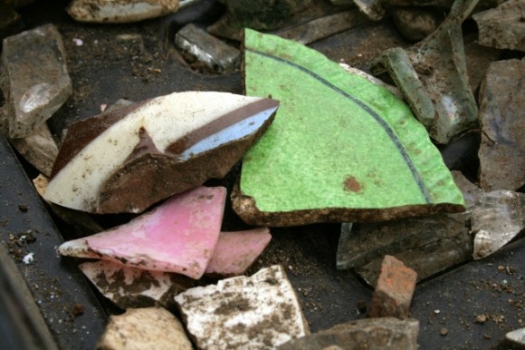 Ceramics and pink glass
