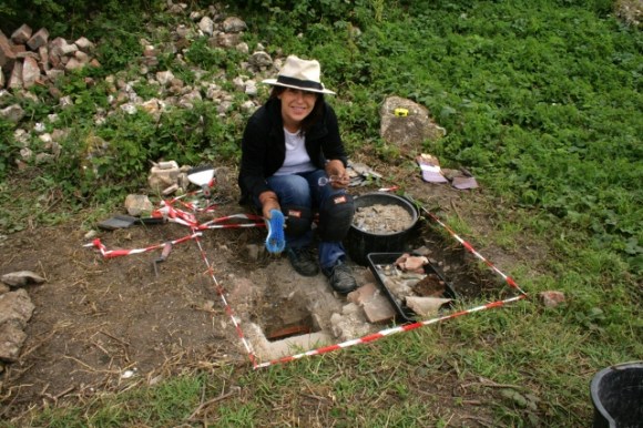 Ceramic drain in front of junction of scullery/kitchen and woodstore