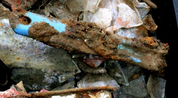 Blue enamel saucepan handle