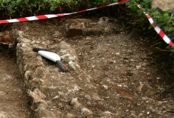 Looking S at foundations of E & S walls of kitchen