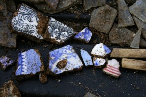 Decorative ceramic sherds and clay pipe stems; 12th October 2013.