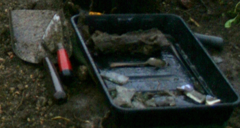 One of two finds trays from just S of S extension of cottage