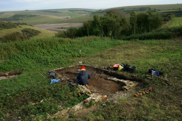 Looking SE at ~1880 extension from excavation spoil heap