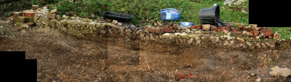 Composite photo looking N at S end of cottage; click for higher resolution