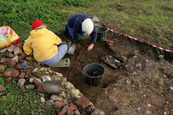 Looking SE at excavation immediately S of cottage, E of ~1880 extension