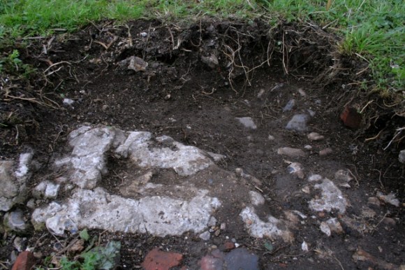 Looking N at W side of garden gateway