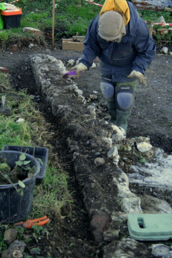 Looking ESE at garden boundary wall N of cottage