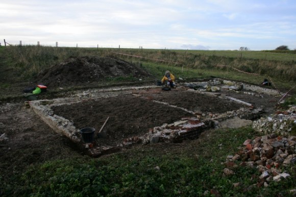 Looking NW at cottage site from demolition rubble mound