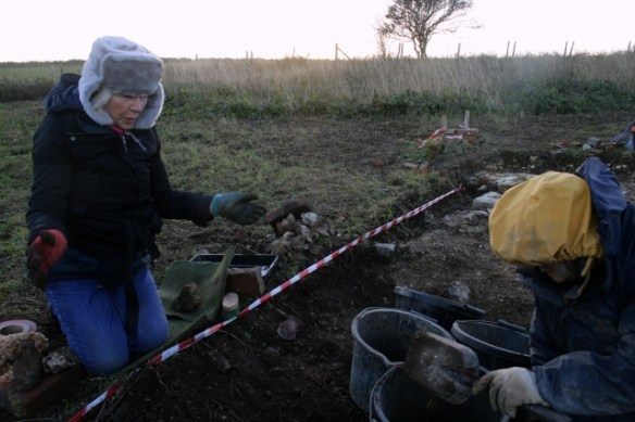 Looking SW at excavation of area E of extension, S of cottage