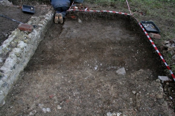 Looking E at S end of cottage from inside 'lean-to' extension