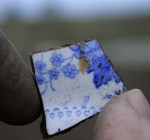 Blue and white ceramic sherd; 24th November 2013.