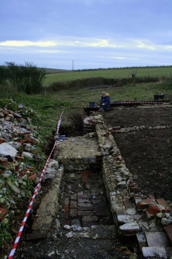 Looking S at 'shed' on E side of cottage