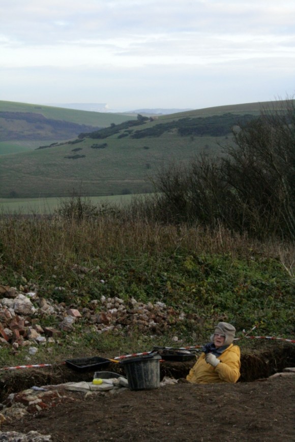 Looking SE at the base of the fireplace and Seaford Head beyond