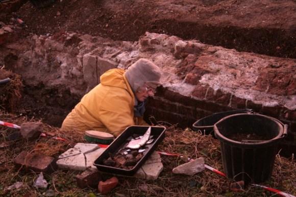 Looking SW at excavation of base of chimney