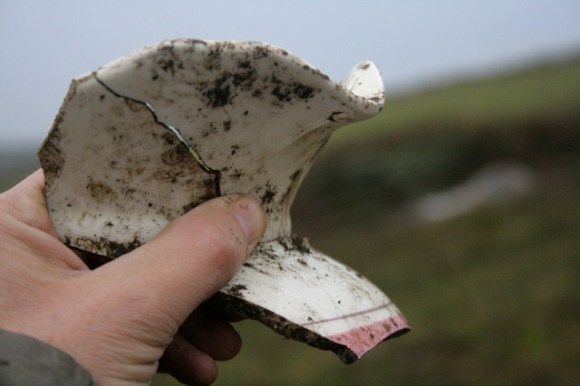 Pink and white wash jug shards