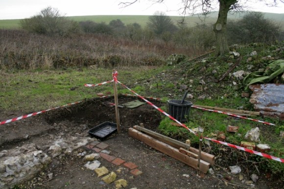 Looking NE at excation over east side of front garden gateway