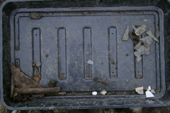 Finds tray from upper part of demolition fill over north-east part of front garden gateway