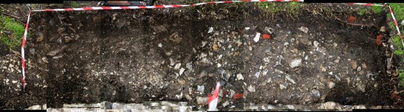 Looking N at original ground surface N of garden gateway