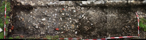 Looking S at area N of front garden gateway