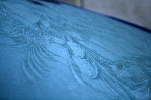 Ice on car windscreen in Woodingdean