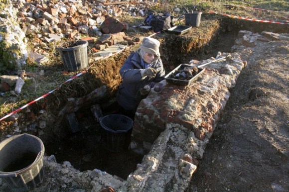 Looking SE at base of fireplace