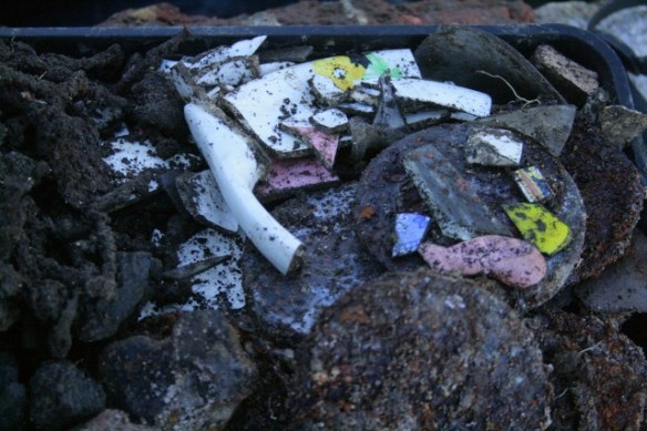 Finds tray at end of day from midden at base of chimney