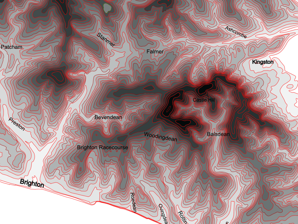 Contour Map of area between Brighton and Lewes