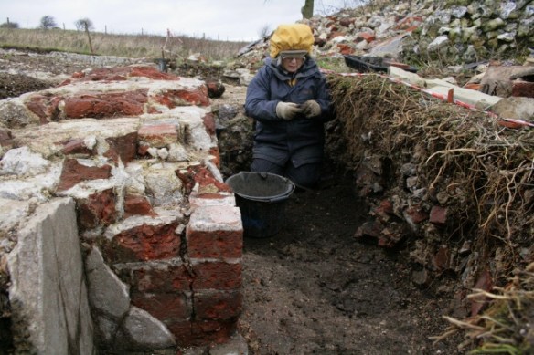 Looking N at chimney base E of cottage