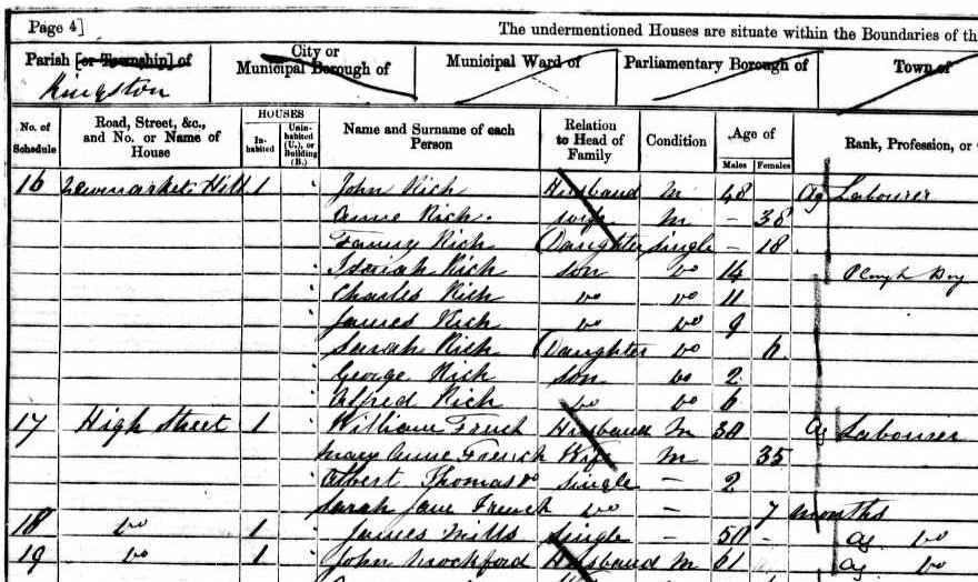 1861 Census Record, Kingston near Lewes