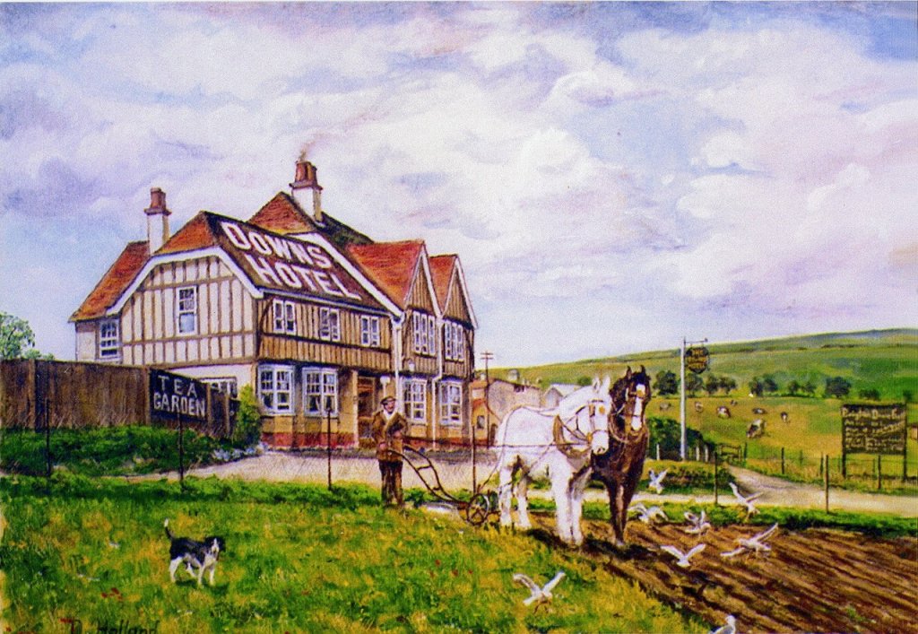 Horse Ploughing, Downs Hotel, Woodingdean from a painting by Douglas Holland
