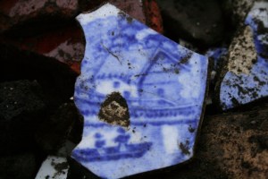 Ceramic shard from fill of construction trench for gully drain; 24th January 2014