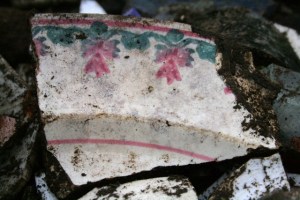 Ceramic shard from fill of construction trench for gully drain; 24th January 2014
