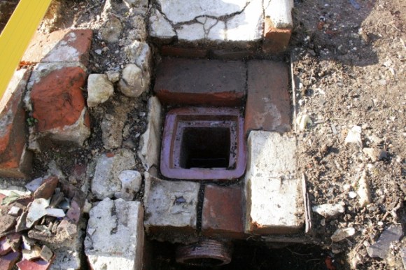 Looking E at gully drain, before its removal